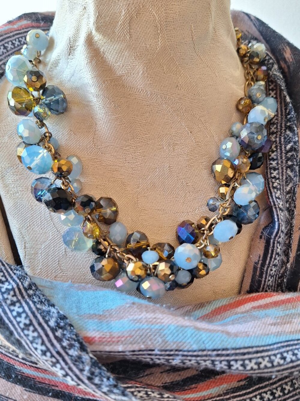 Glamorous Beaded Necklace Wedding Party Date  Blue Copper